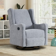 Muumblus Wingback Swivel Recliner, Glider Rocking Chair for Living Room, Nursery Rocker, Gray Chenille